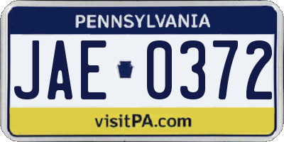 PA license plate JAE0372