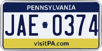 PA license plate JAE0374