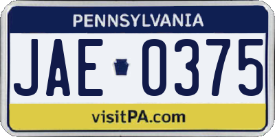 PA license plate JAE0375