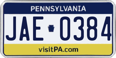 PA license plate JAE0384