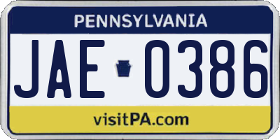 PA license plate JAE0386