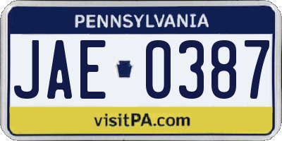 PA license plate JAE0387