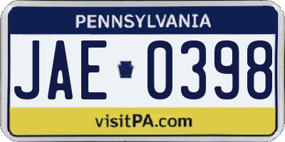 PA license plate JAE0398