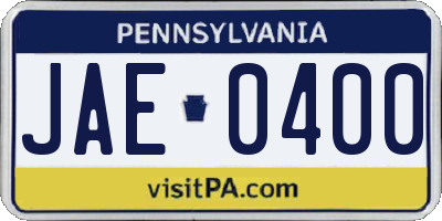 PA license plate JAE0400