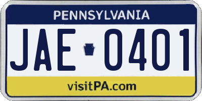 PA license plate JAE0401