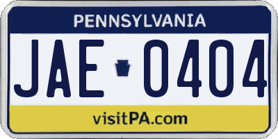 PA license plate JAE0404