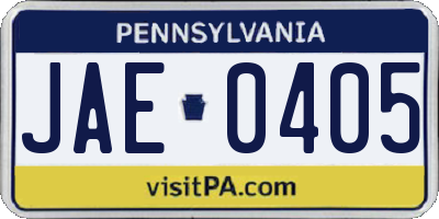 PA license plate JAE0405