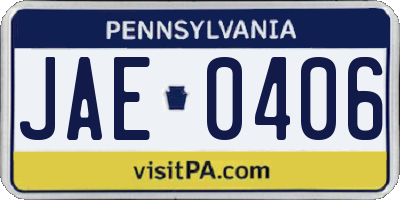 PA license plate JAE0406