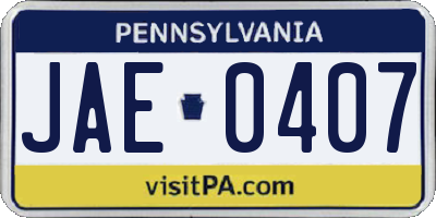 PA license plate JAE0407