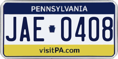 PA license plate JAE0408