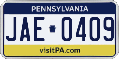 PA license plate JAE0409