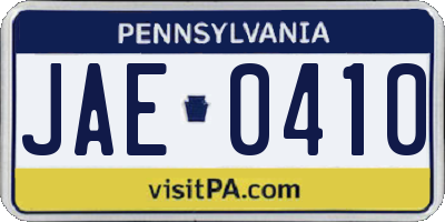 PA license plate JAE0410