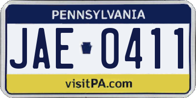 PA license plate JAE0411