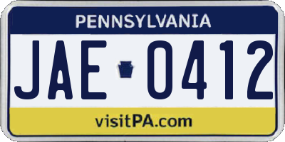 PA license plate JAE0412