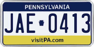 PA license plate JAE0413