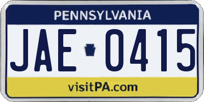 PA license plate JAE0415