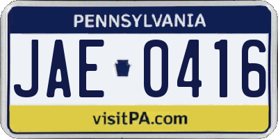 PA license plate JAE0416