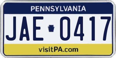 PA license plate JAE0417