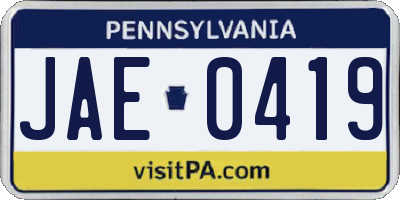 PA license plate JAE0419