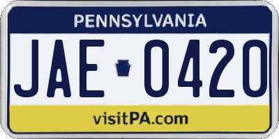 PA license plate JAE0420