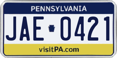 PA license plate JAE0421