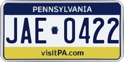 PA license plate JAE0422