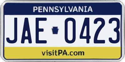 PA license plate JAE0423