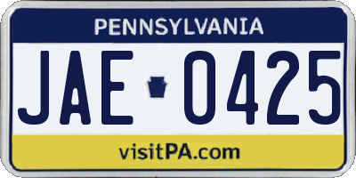 PA license plate JAE0425