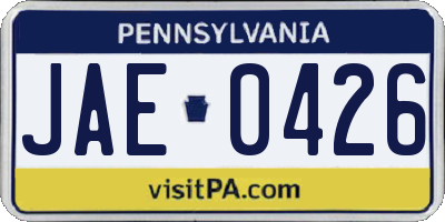 PA license plate JAE0426