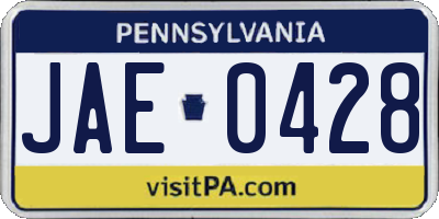 PA license plate JAE0428