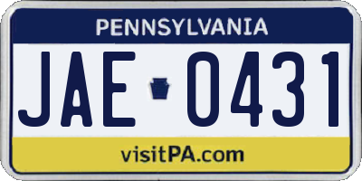 PA license plate JAE0431