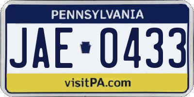 PA license plate JAE0433