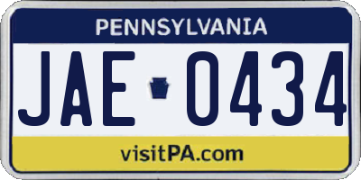 PA license plate JAE0434