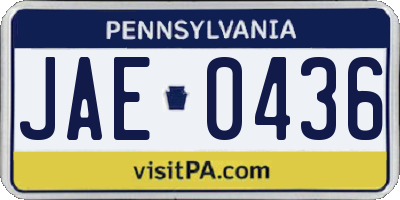 PA license plate JAE0436