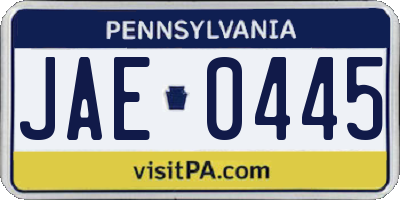 PA license plate JAE0445