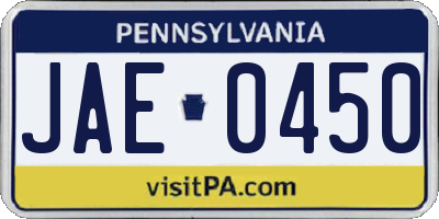 PA license plate JAE0450