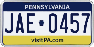 PA license plate JAE0457