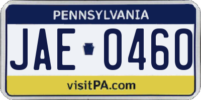 PA license plate JAE0460