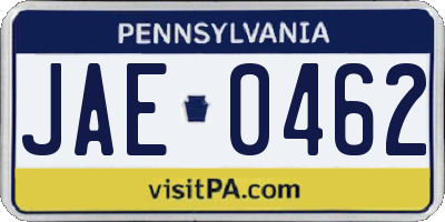 PA license plate JAE0462