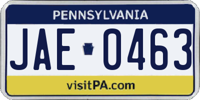 PA license plate JAE0463