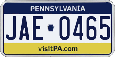 PA license plate JAE0465