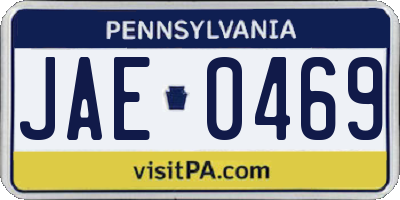 PA license plate JAE0469