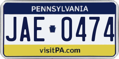 PA license plate JAE0474