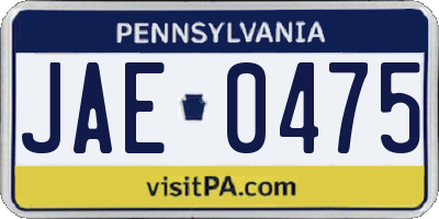 PA license plate JAE0475