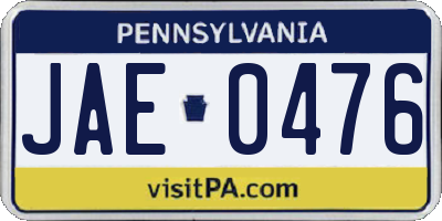 PA license plate JAE0476