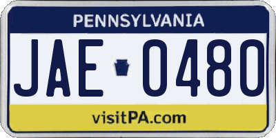 PA license plate JAE0480