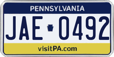 PA license plate JAE0492