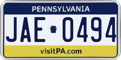 PA license plate JAE0494