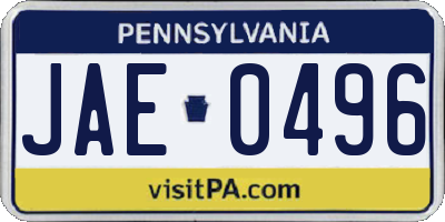 PA license plate JAE0496