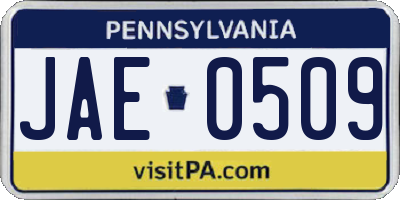 PA license plate JAE0509